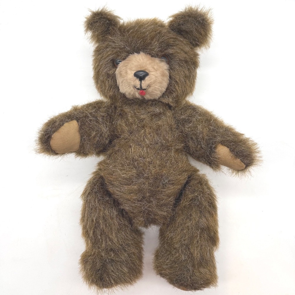 Vintage Brown Shaggy Faux Fur Teddy Bear Jointed Plush Toy Corduroy Paws